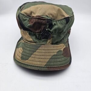 Vintage Equa Industries Hat Cap Fitted Mens 7 1/4 Camo Woodland Army Patrol 80s